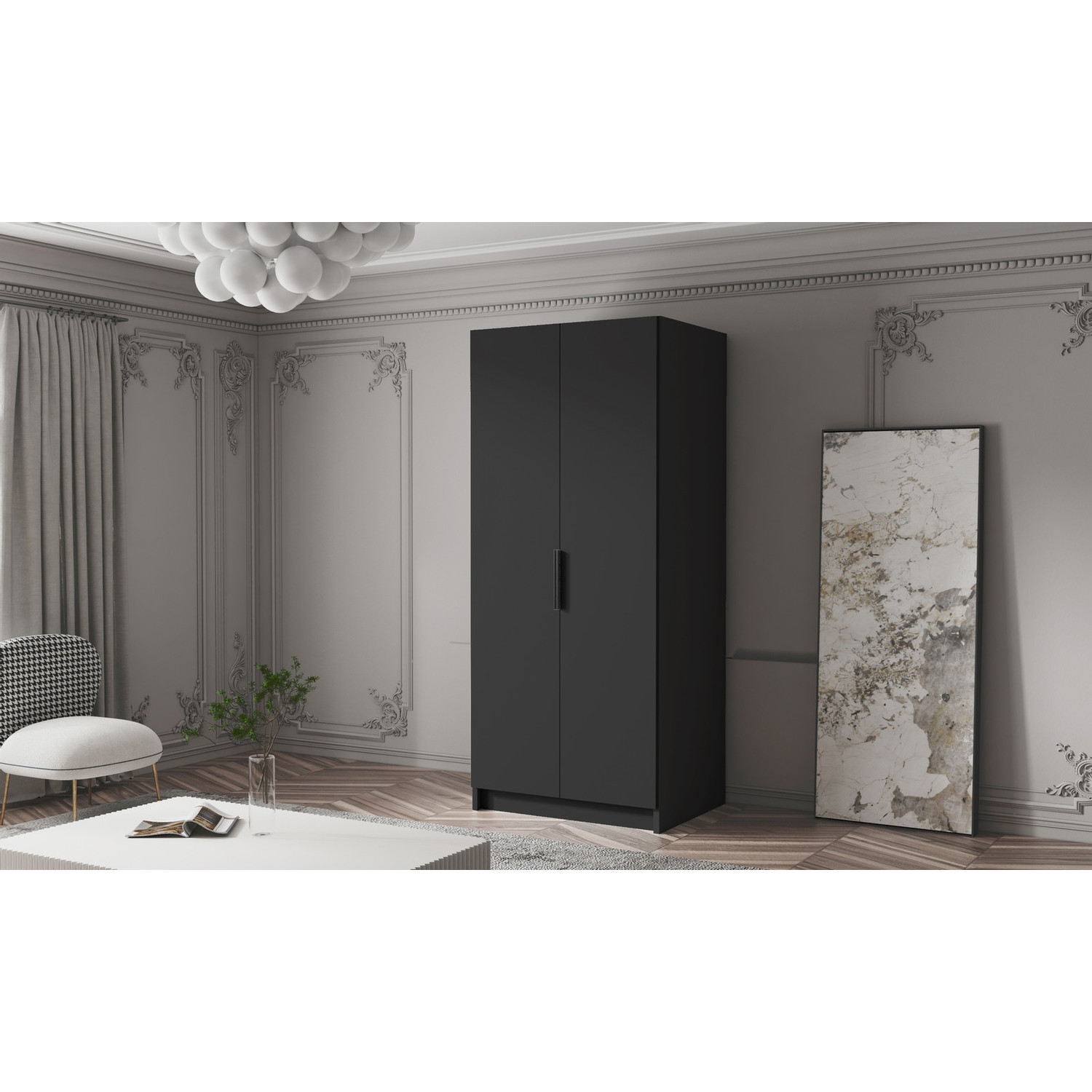 Šatní skříň BODRUM 100 I - černá/černé úchytky