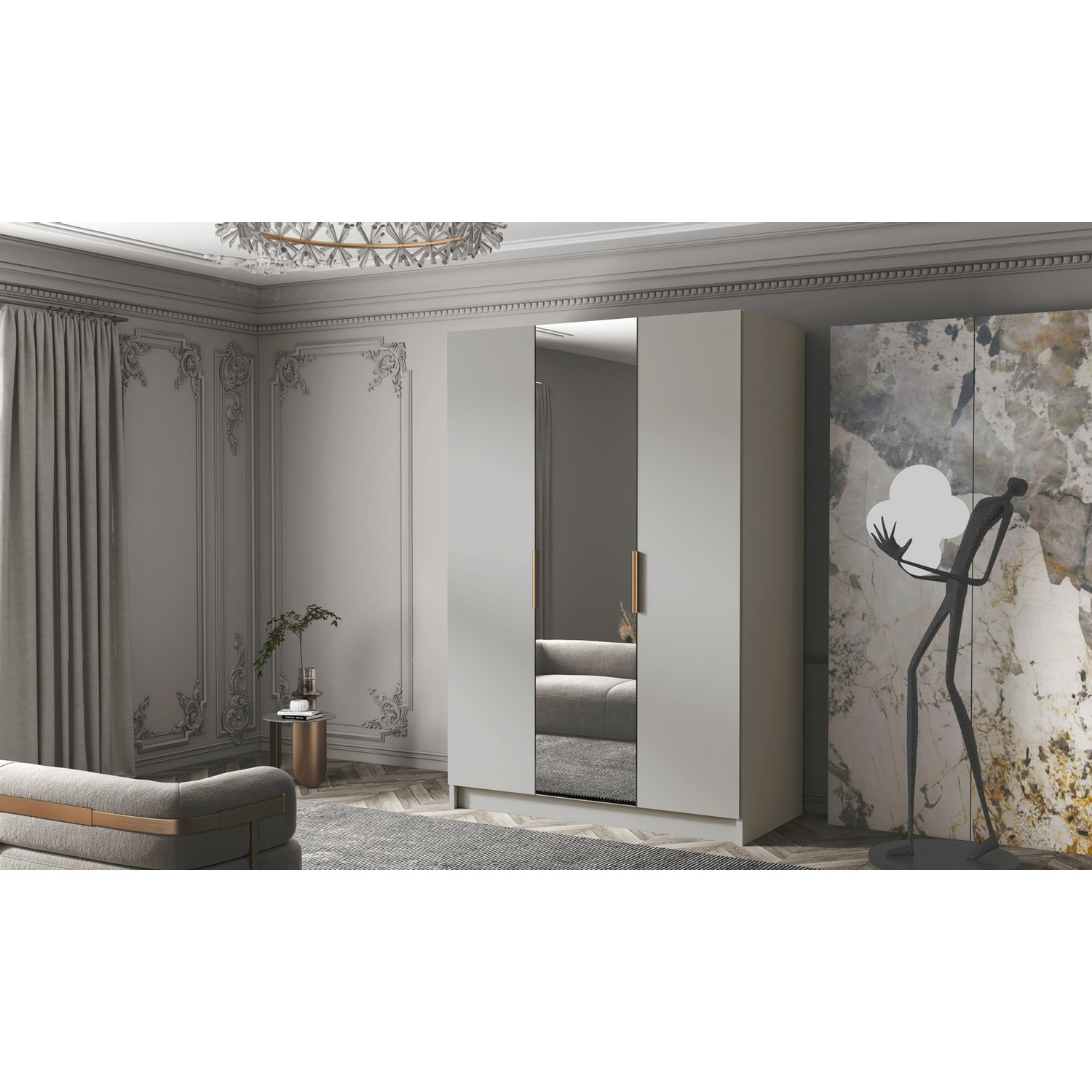 Šatní skříň CALPE 150 II - béžová/zlaté úchytky