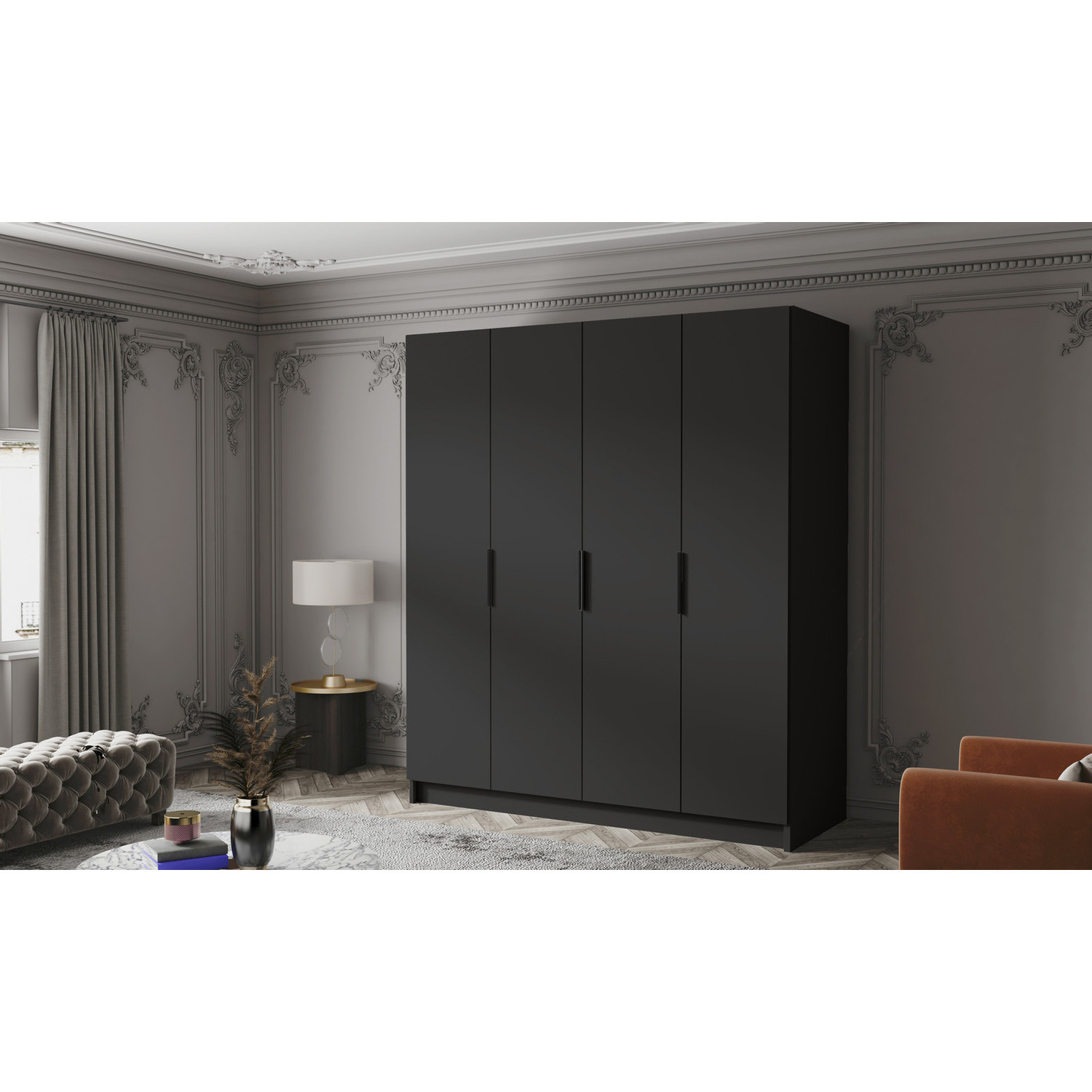 Šatní skříň SALVADOR 200 I - černá/černé úchytky