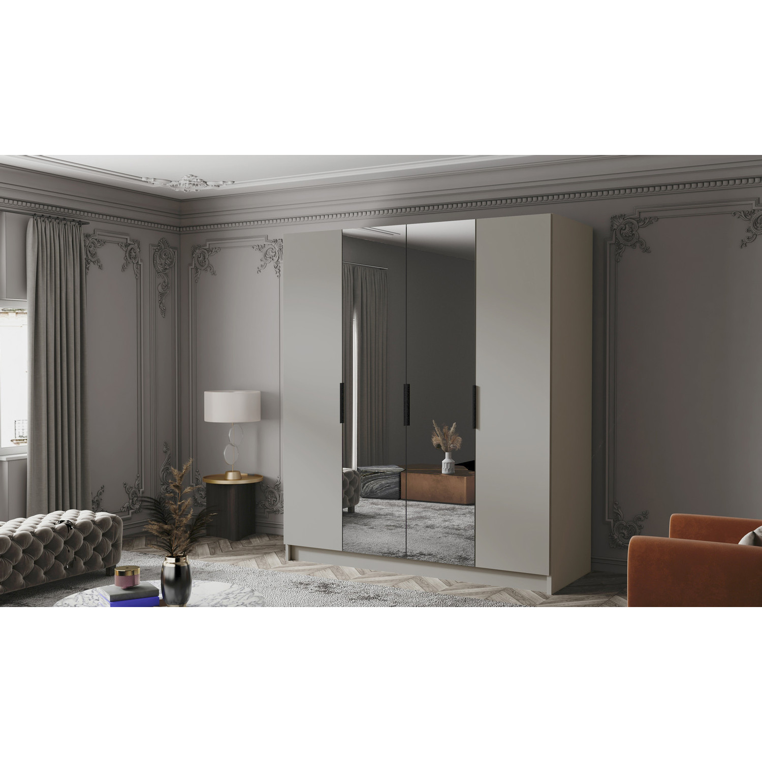 Šatní skříň SALVADOR 200 II - béžová/černé úchytky