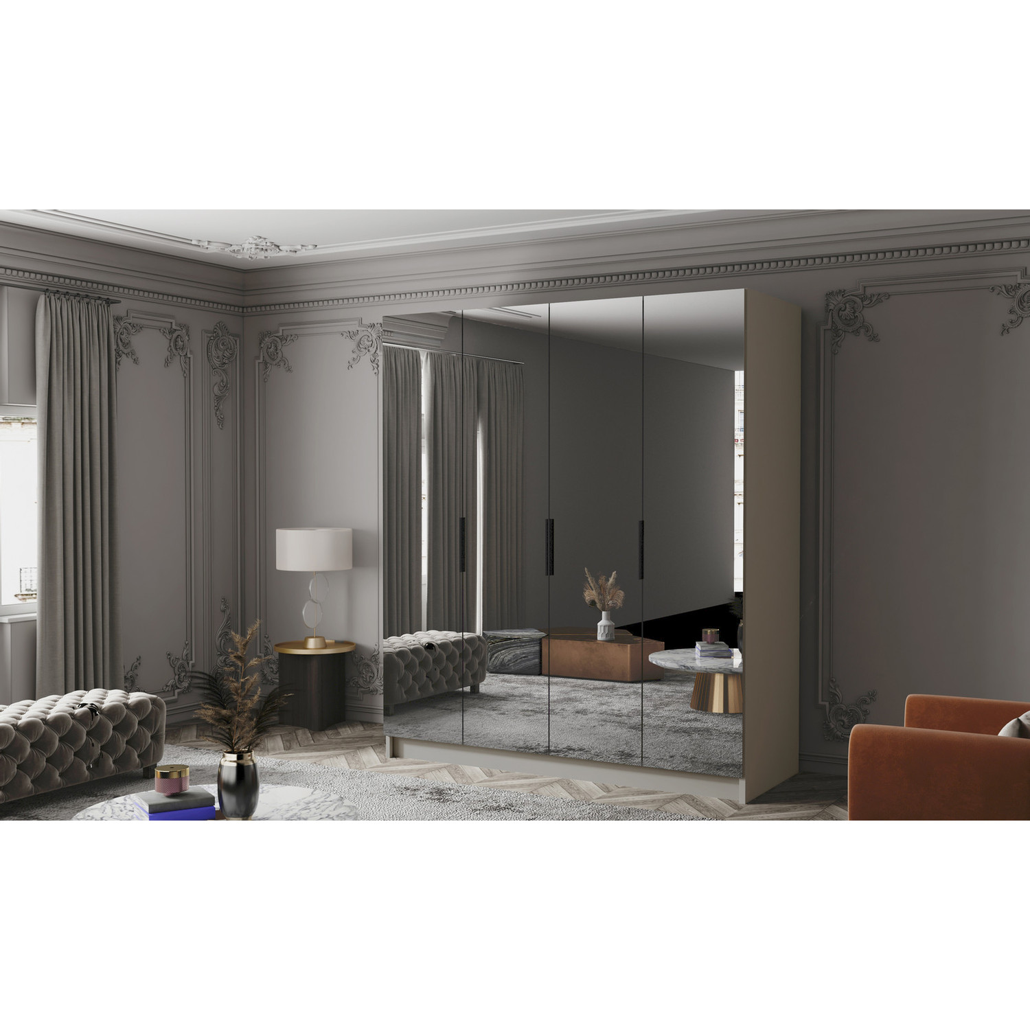 Šatní skříň SALVADOR 200 III - béžová/černé úchytky