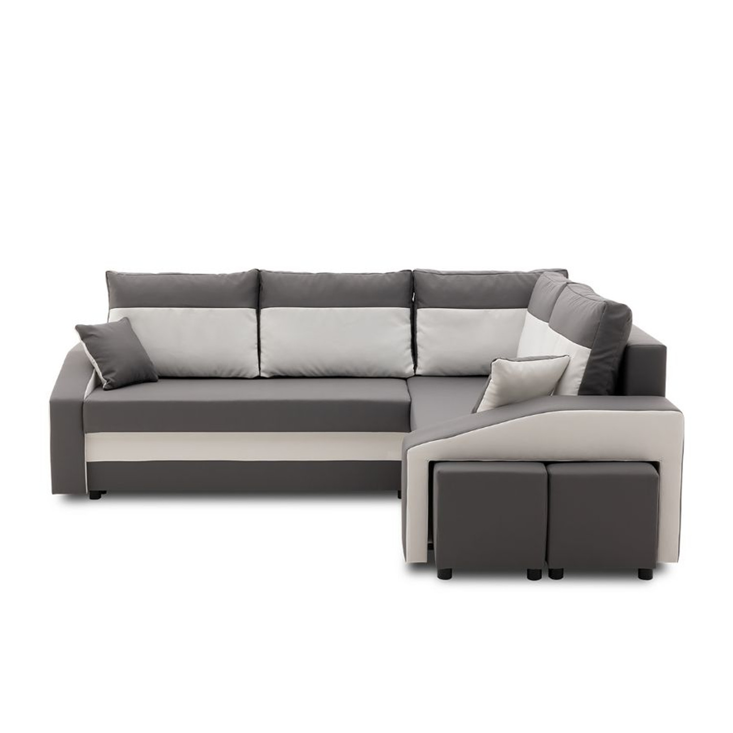 Rozkládací rohová sedací souprava GRANDE s taburety a poličkou model 2 Pravá v-ne-mik27-31