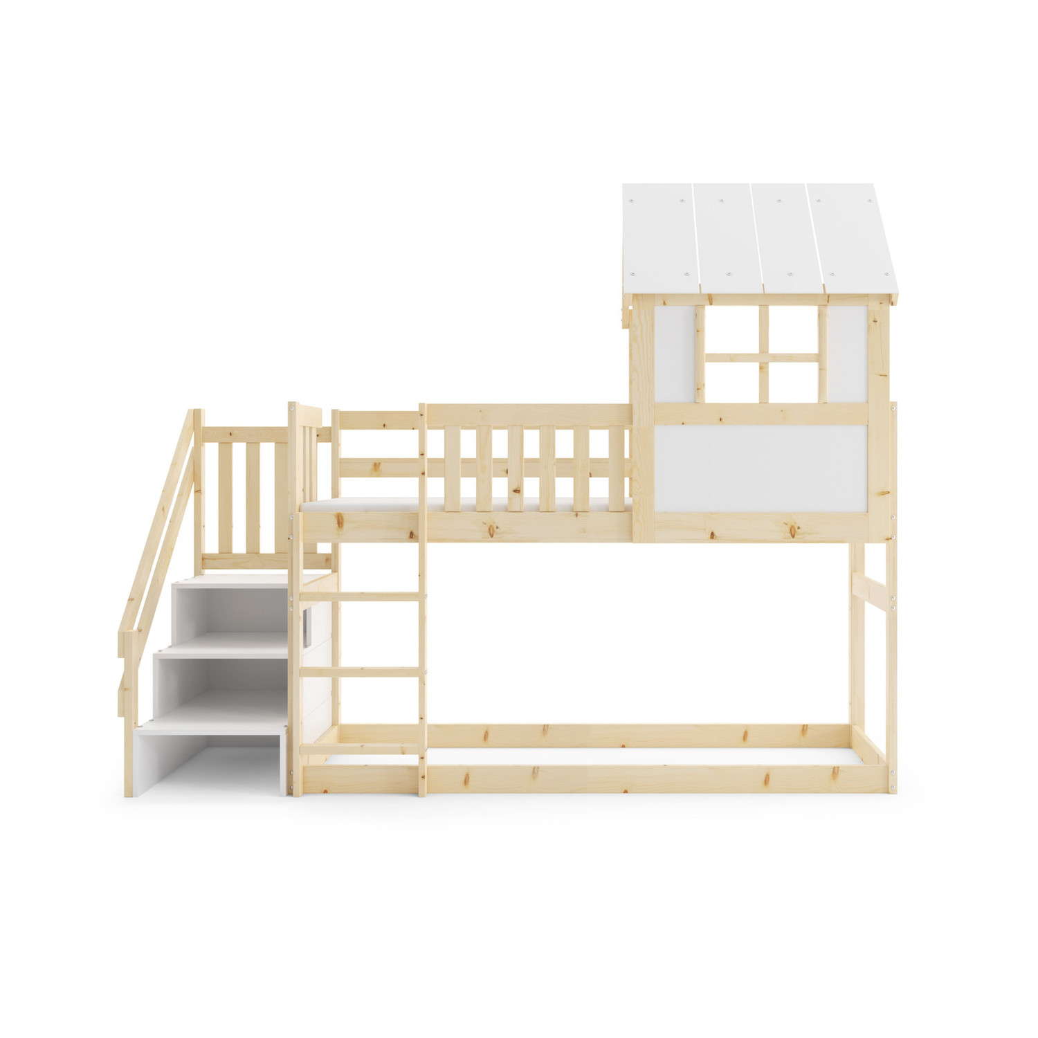Dětská dřevěná postel ANTRESOLA se schůdky 90x200 cm