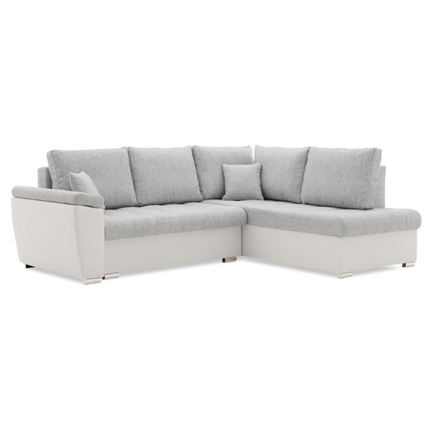 Rozkládací rohová sedací souprava VEGAS 245/190 Světle šedá/bílá eko-kůže Pravá