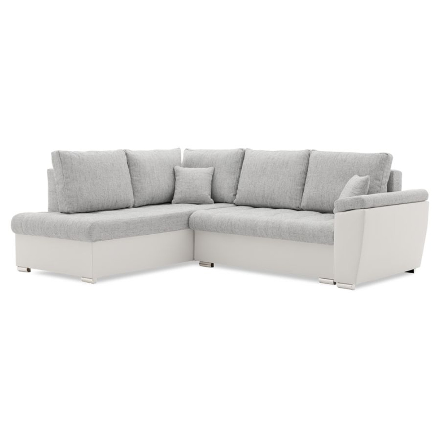 Rozkládací rohová sedací souprava VEGAS 245/190 Světle šedá/bílá eko-kůže Levá