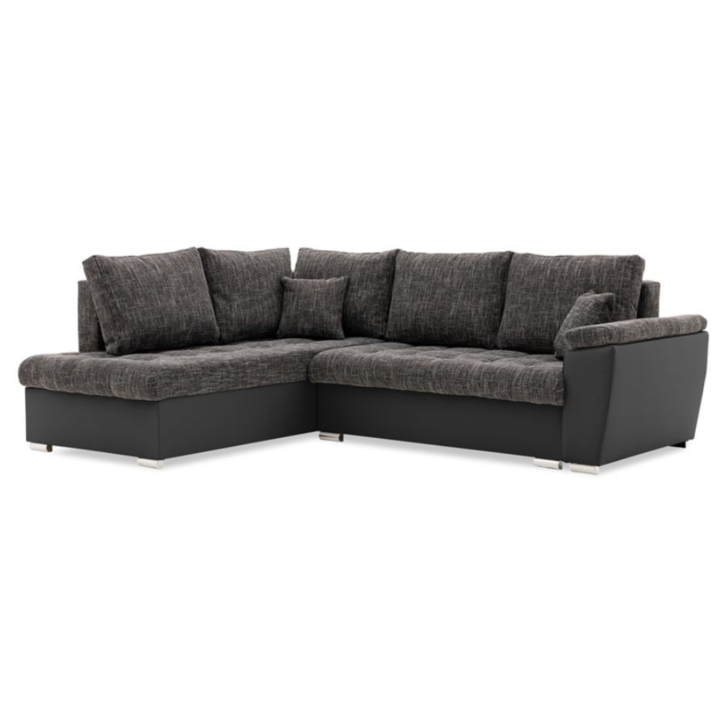 Rozkládací rohová sedací souprava VEGAS 245/190 Tmavě šedá/černá eko-kůže Pravá