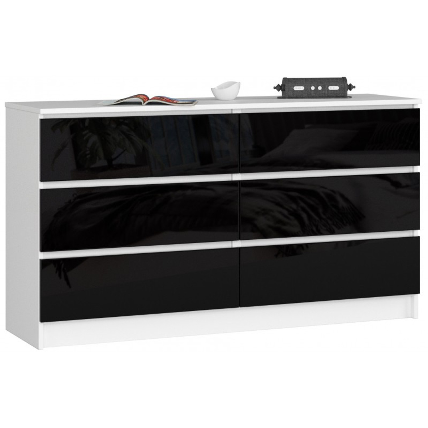 Komoda K120 6SZ CLP-bílá/černá lesk