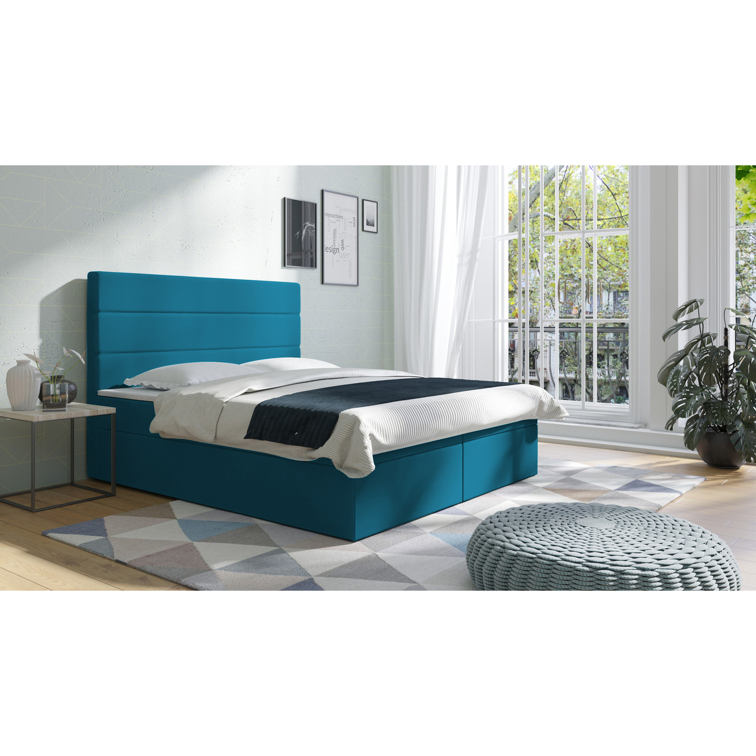 Postel 62 BAKU 200x200 cm s úložným prostorem Světle modrá