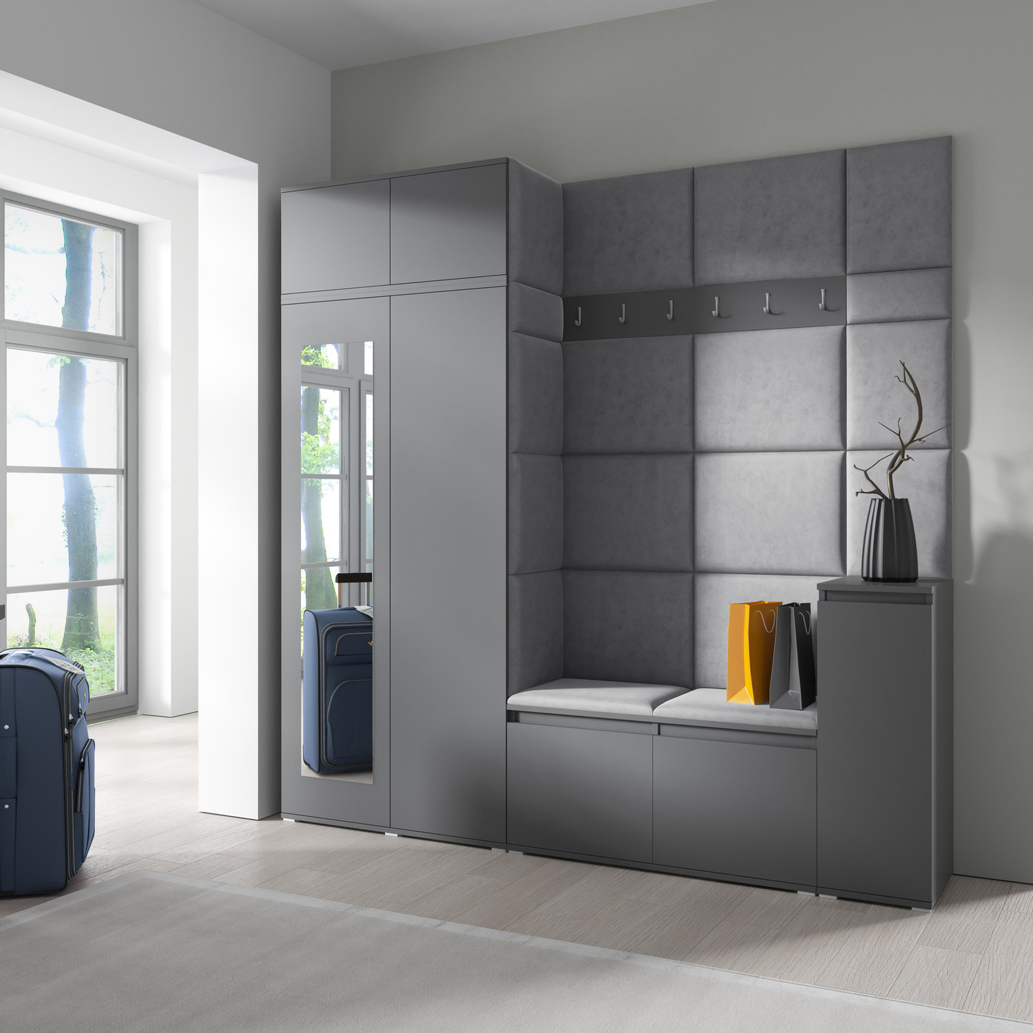 Předsíňová stěna AMI 26 - se zrcadlem Grafit Grafit