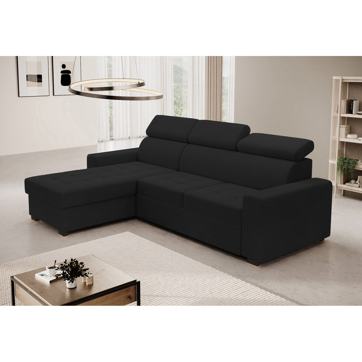 Rozkládací rohová sedací souprava MONSUN Levá Černá