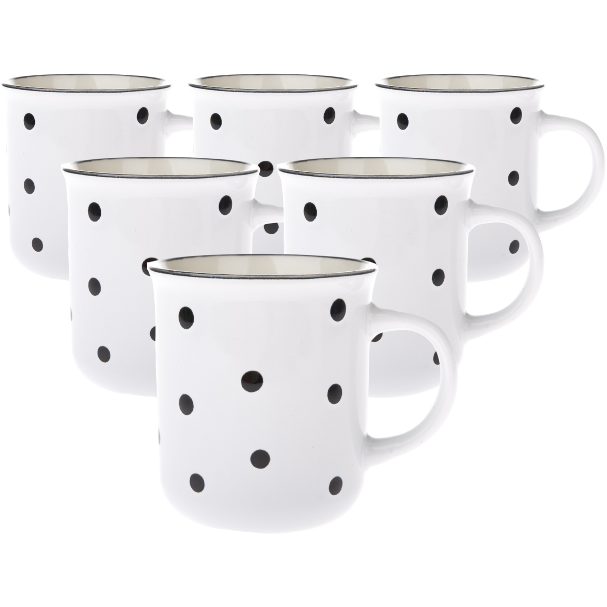 Sada 6 keramických hrnků s černými puntíky 350 ml