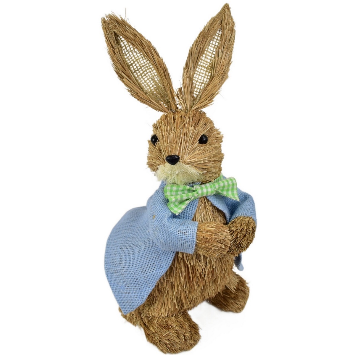 Velikonoční slaměný Zajíček v modrém kabátku přírodní