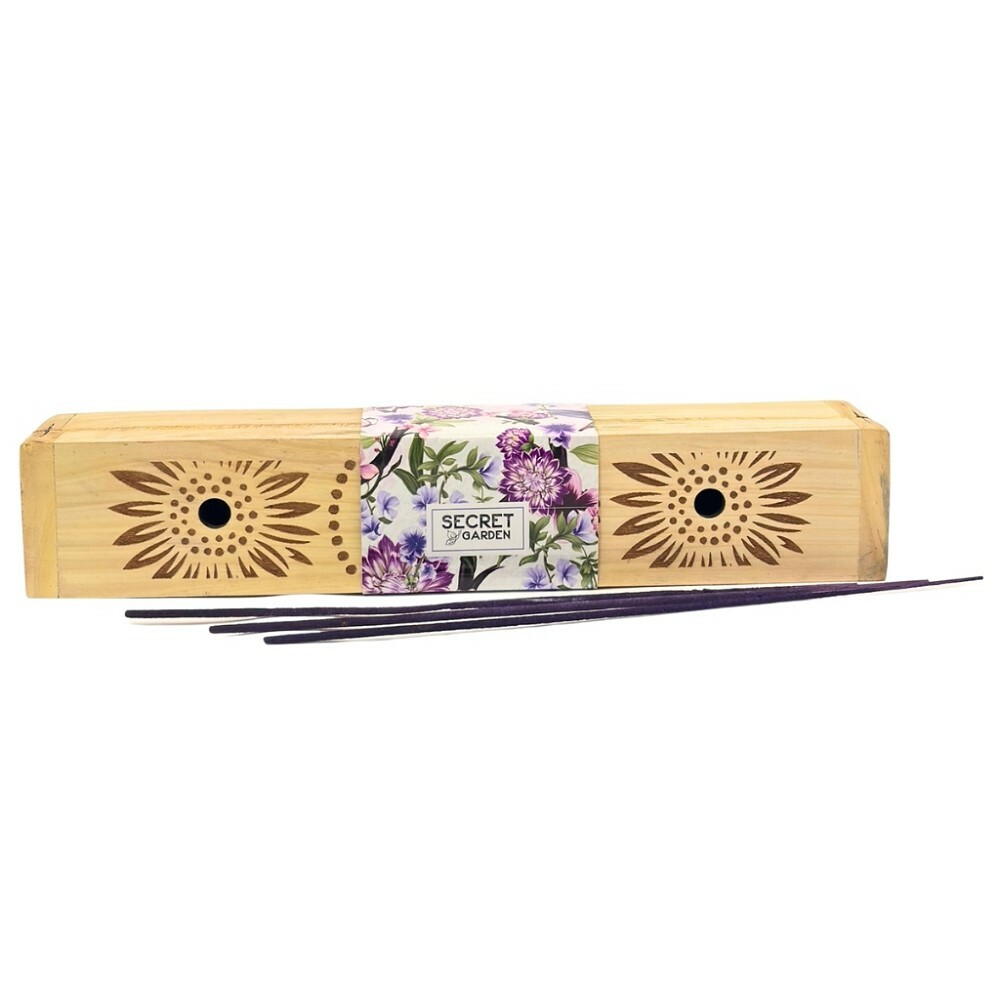Arome  Secret garden dřevěná krabička s vonnými tyčinkami Purple Haze