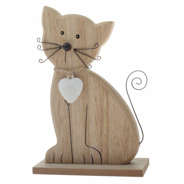 Dekorace dřevěná kočka 15 cm