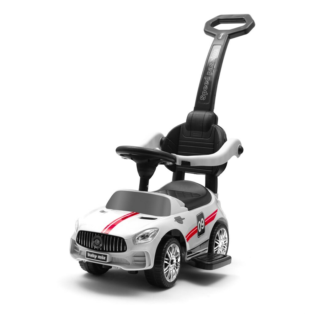 Dětské odrážedlo se zvukem a vodící tyčí Baby Mix RACER bílé