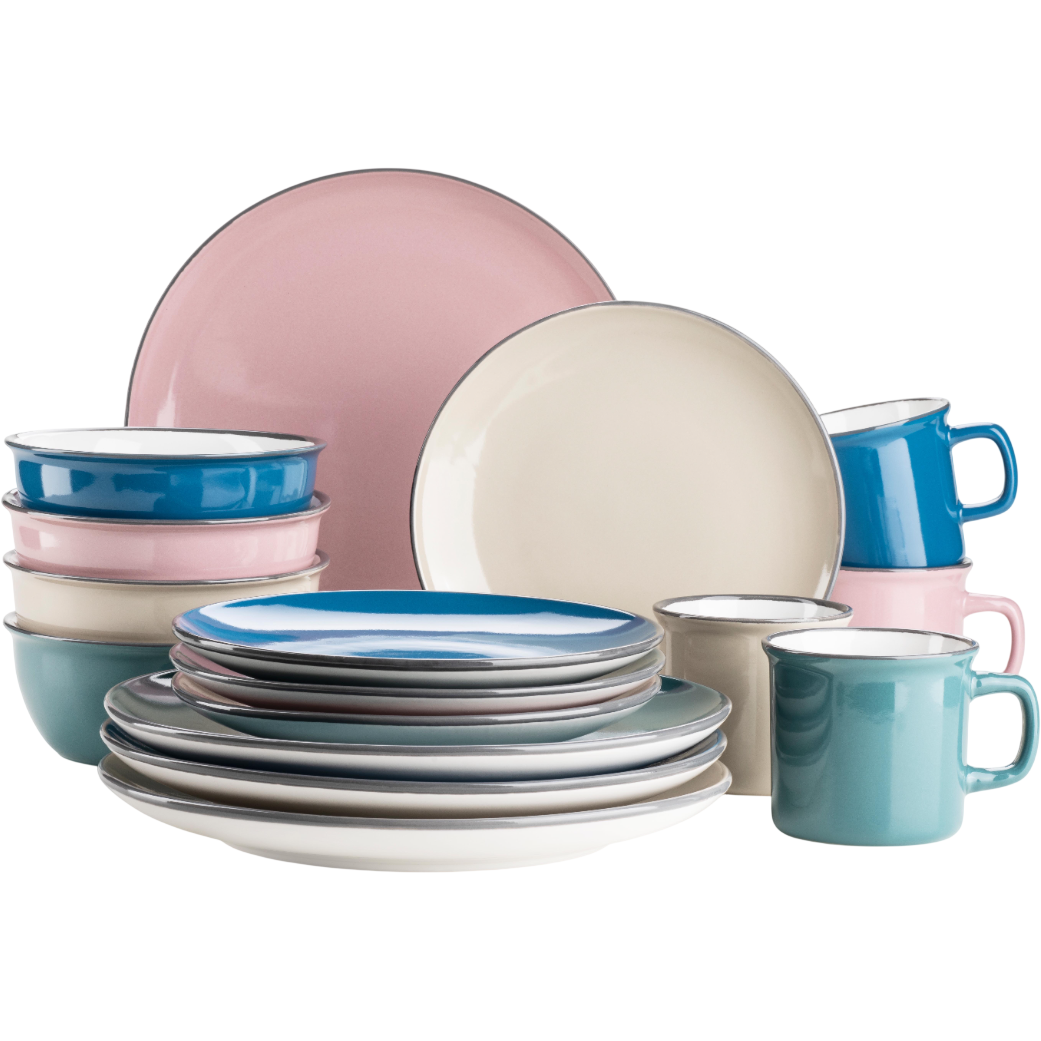 Mäser Jídelní sada nádobí 16 ks MAILA – petrolejová mix