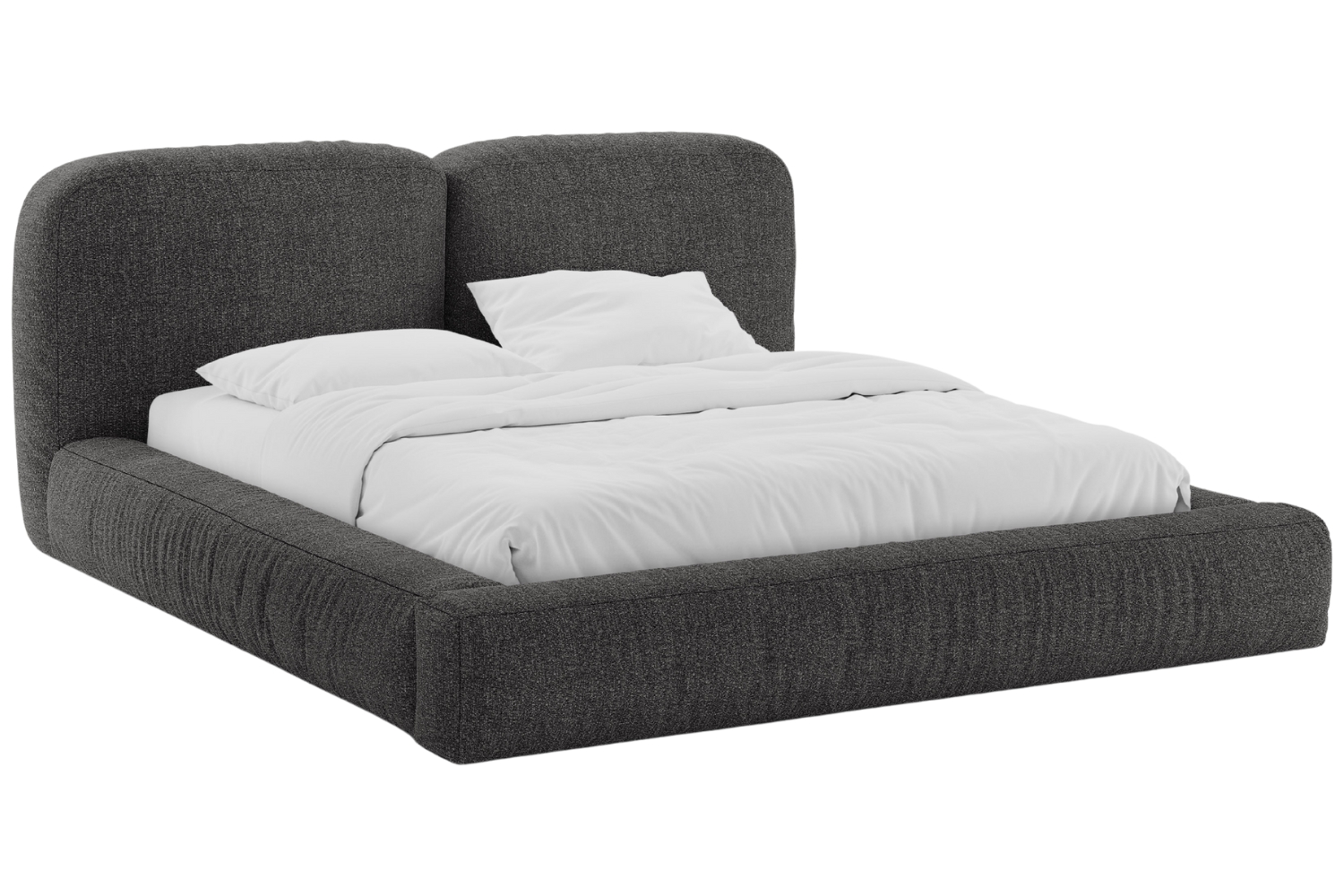 Micadoni Tmavě šedá bouclé dvoulůžková postel Martina 160 x 200 cm s úložným prostorem