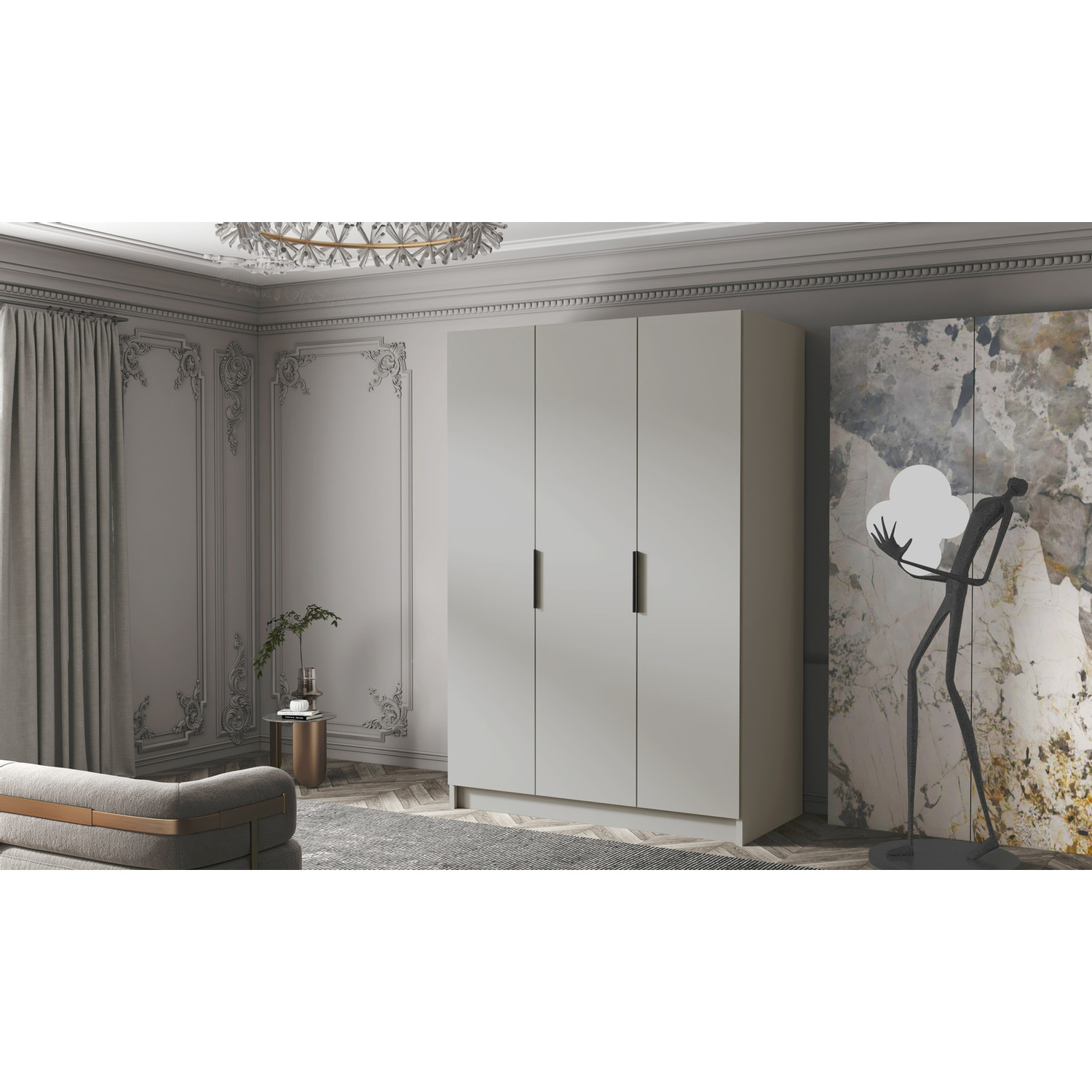 Šatní skříň CALPE 150 I - béžová/černé úchytky