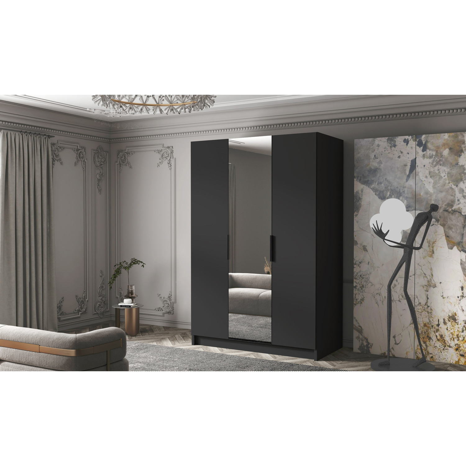 Šatní skříň CALPE 150 II - černá/černé úchytky