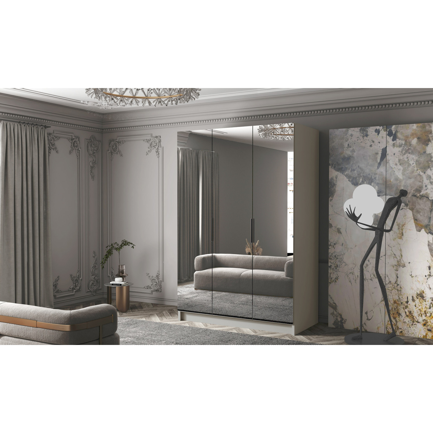 Šatní skříň CALPE 150 III - béžová/černé úchytky