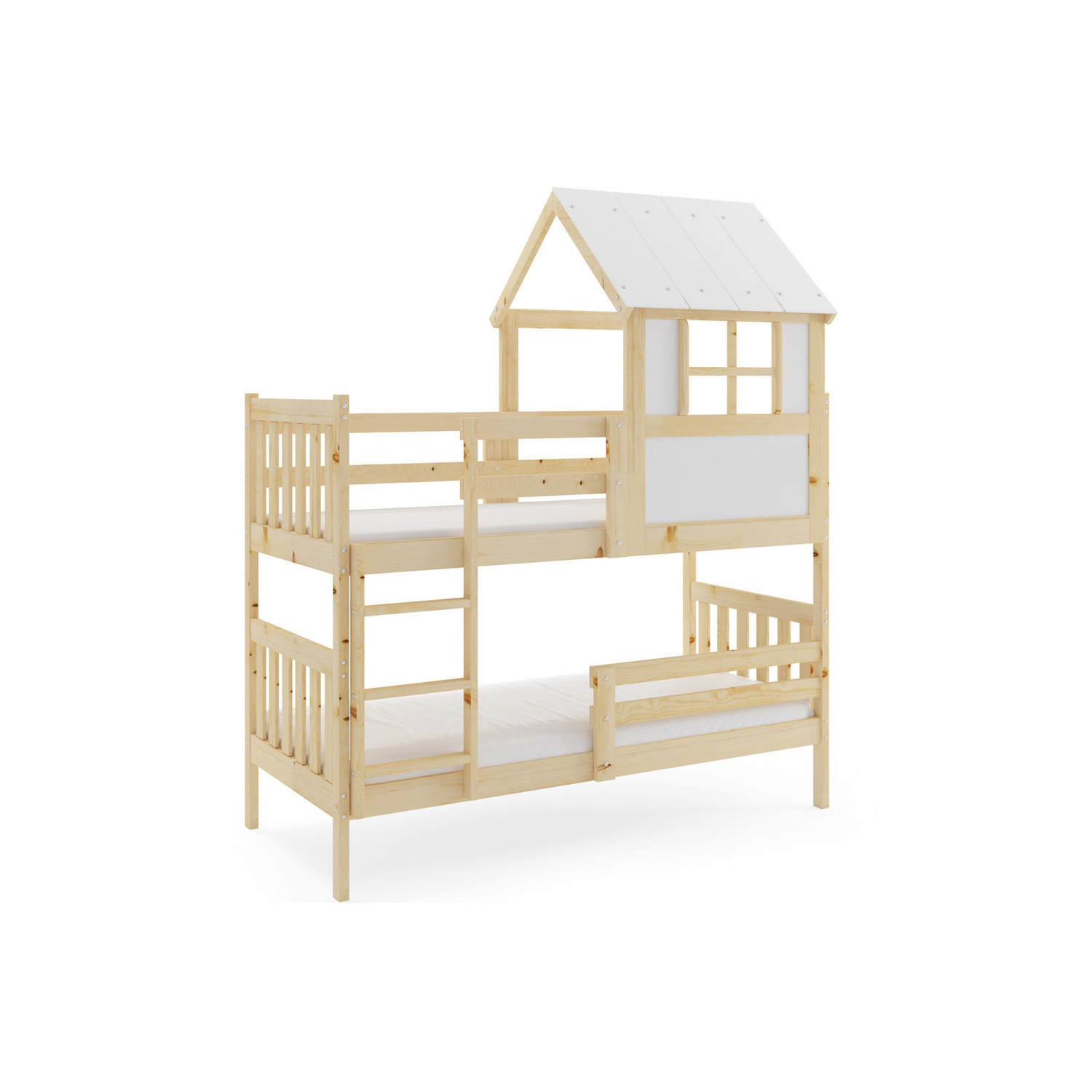 Dětská patrová postel KACPER s nástavbou domek 90x190 cm