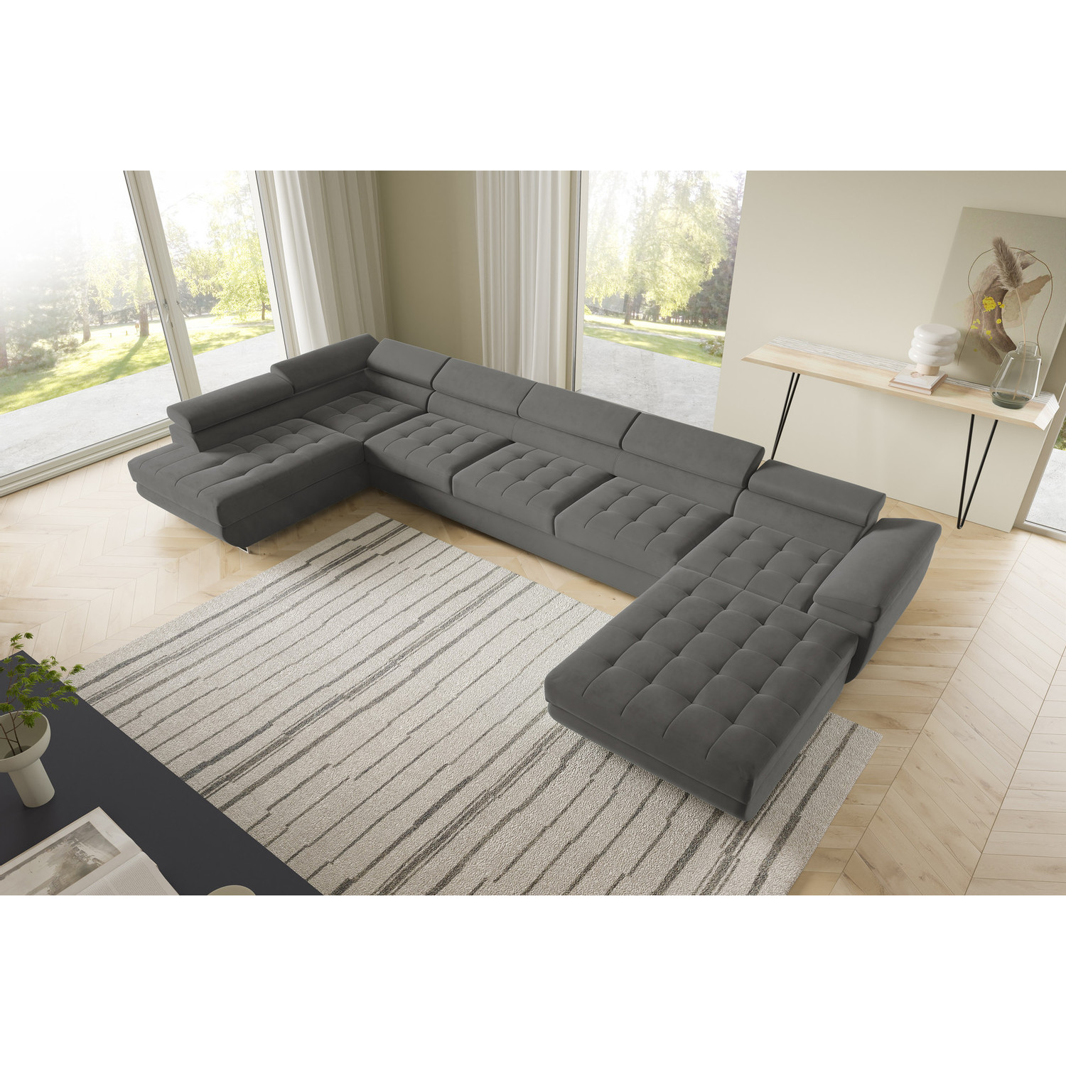 Rohová rozkládací sedací souprava BENJAMIN 275 U XL Levá Šedá