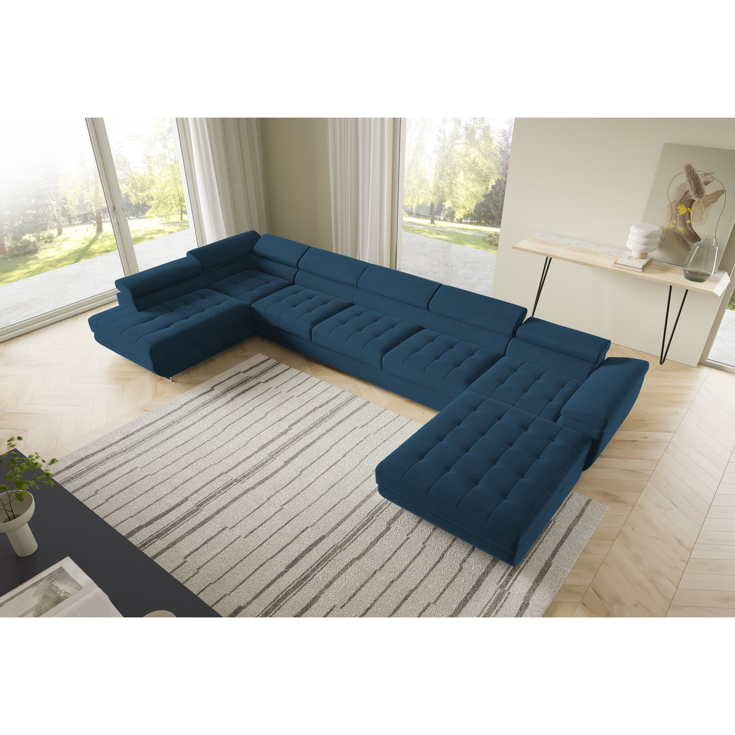 Rohová rozkládací sedací souprava BENJAMIN 275 U XL Levá Modrá