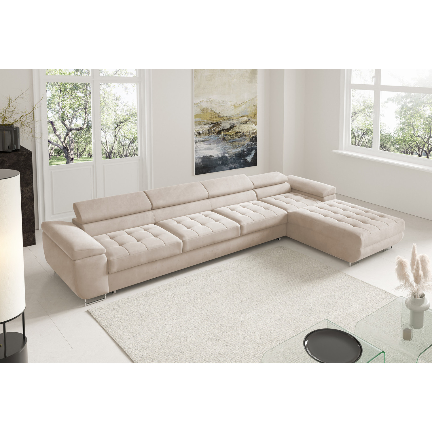 Rohová rozkládací sedací souprava BENJAMIN 272 XL Pravá Béžová I