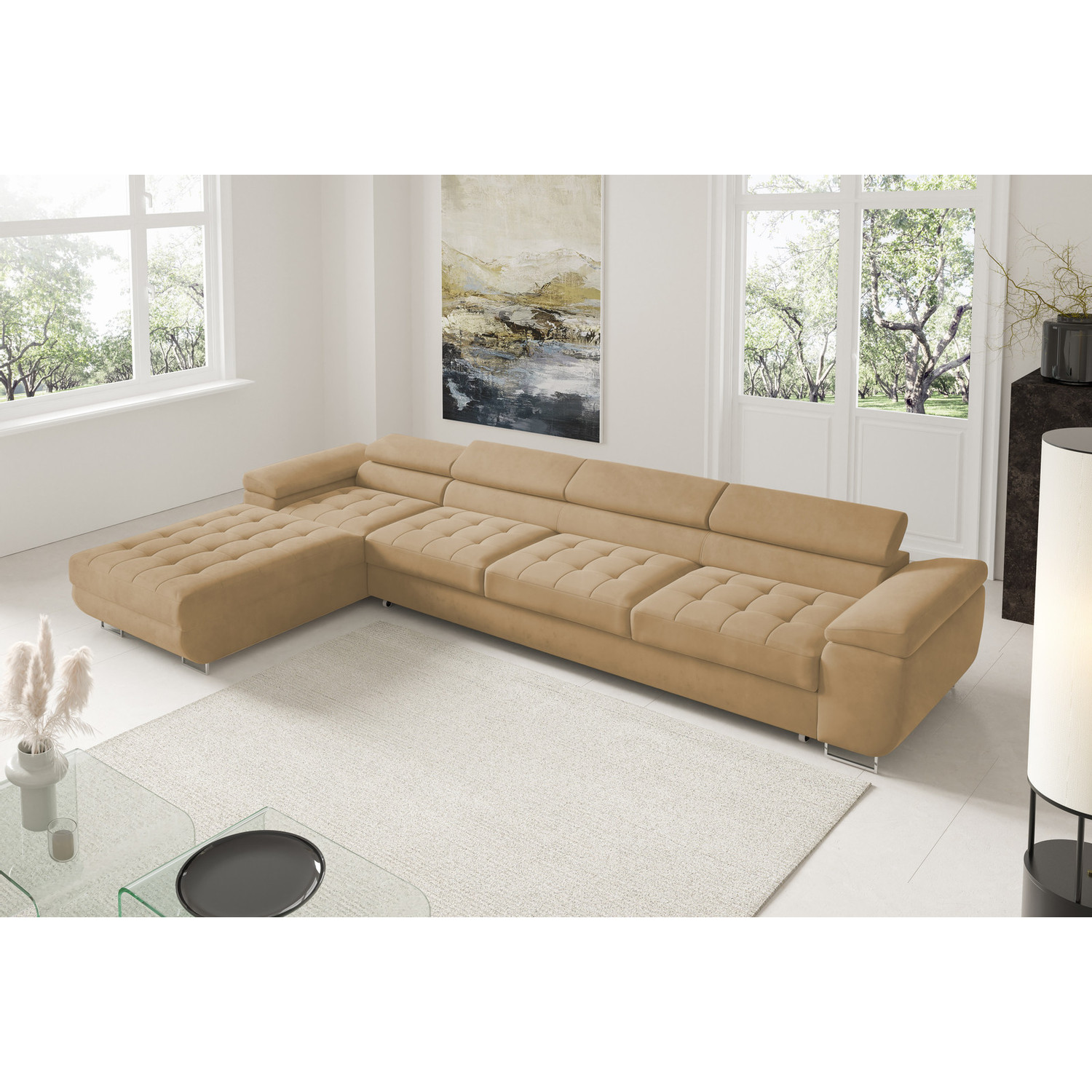 Rohová rozkládací sedací souprava BENJAMIN 272 XL Levá Žlutá