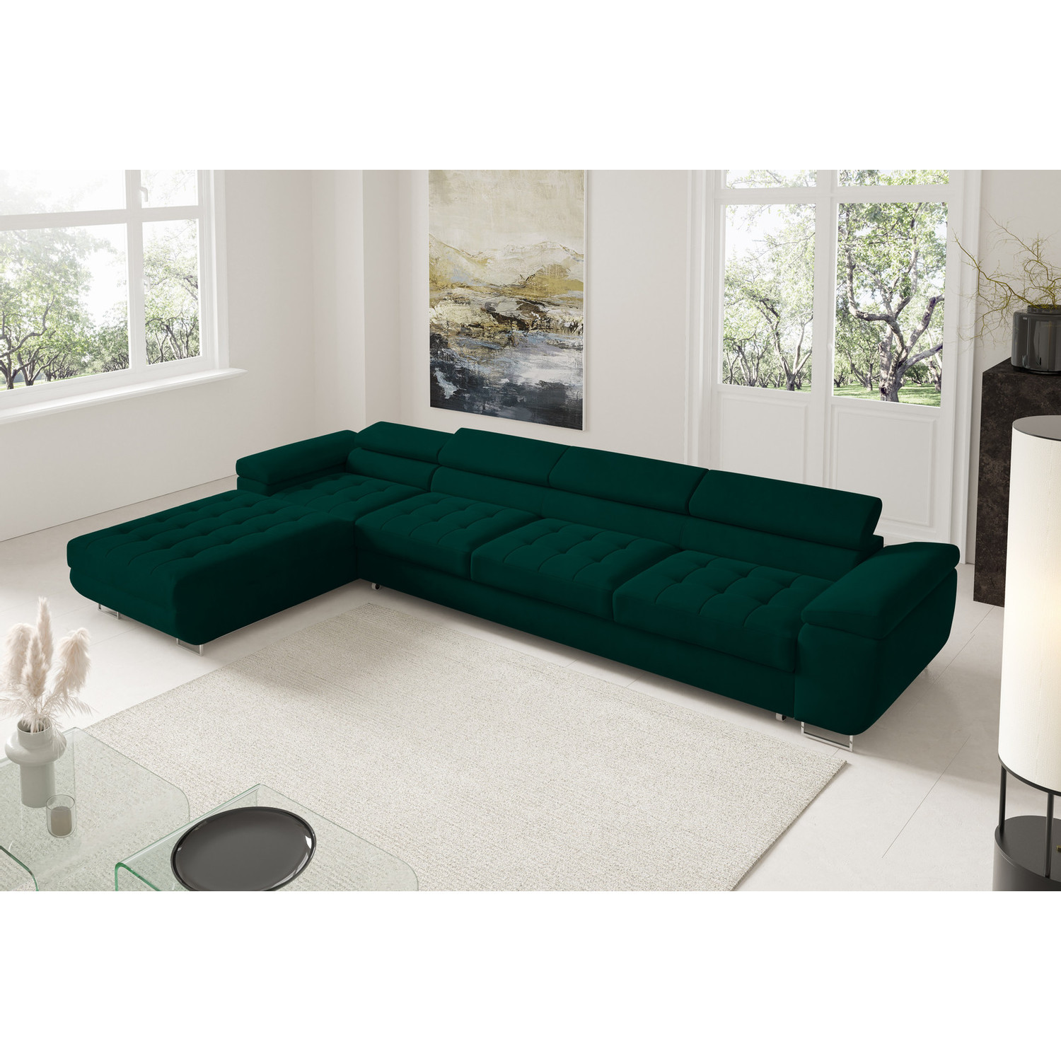 Rohová rozkládací sedací souprava BENJAMIN 272 XL Levá Zelená I