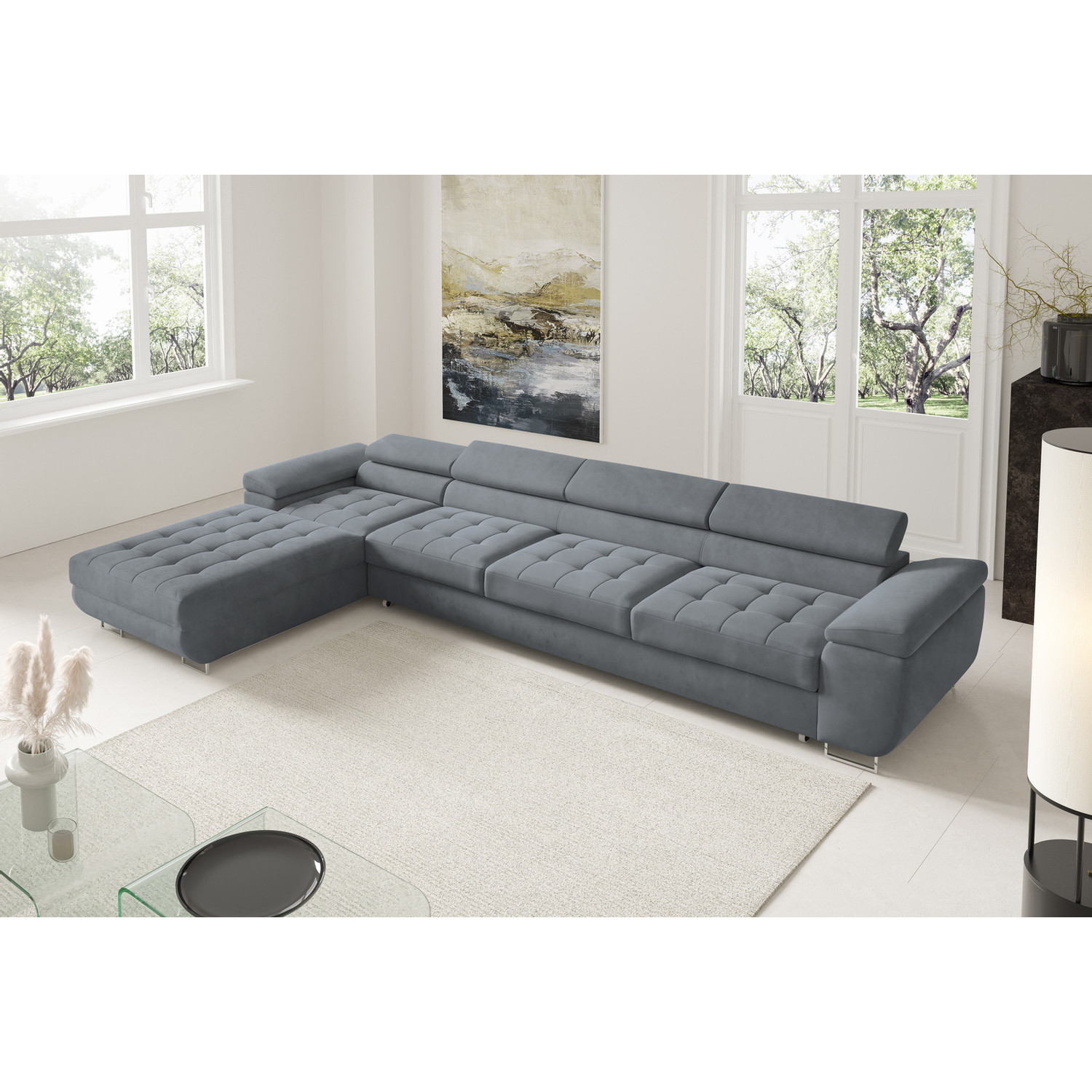 Rohová rozkládací sedací souprava BENJAMIN 272 XL Levá Šedá I