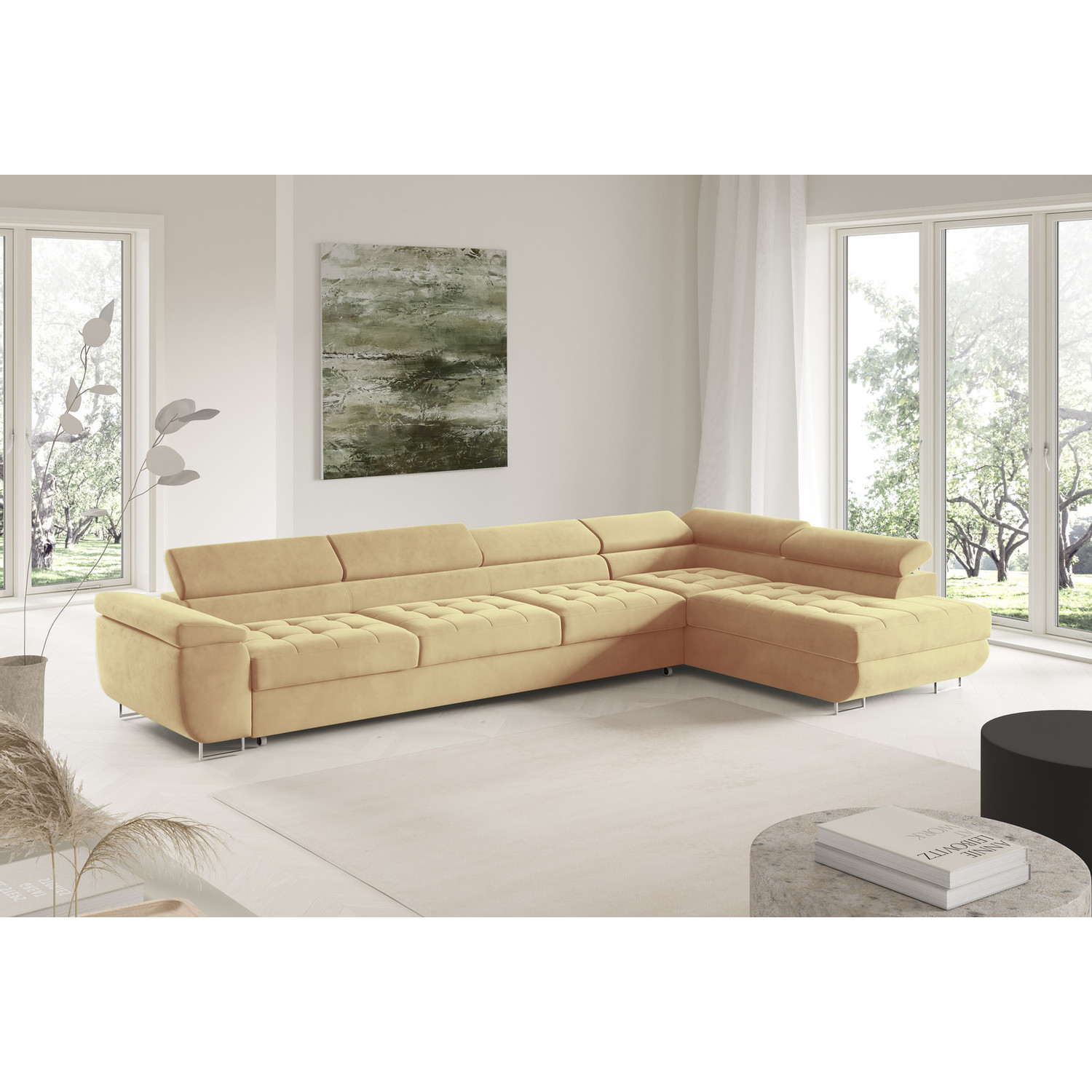 Rohová rozkládací sedací souprava BENJAMIN 155 XL Pravá Žlutá