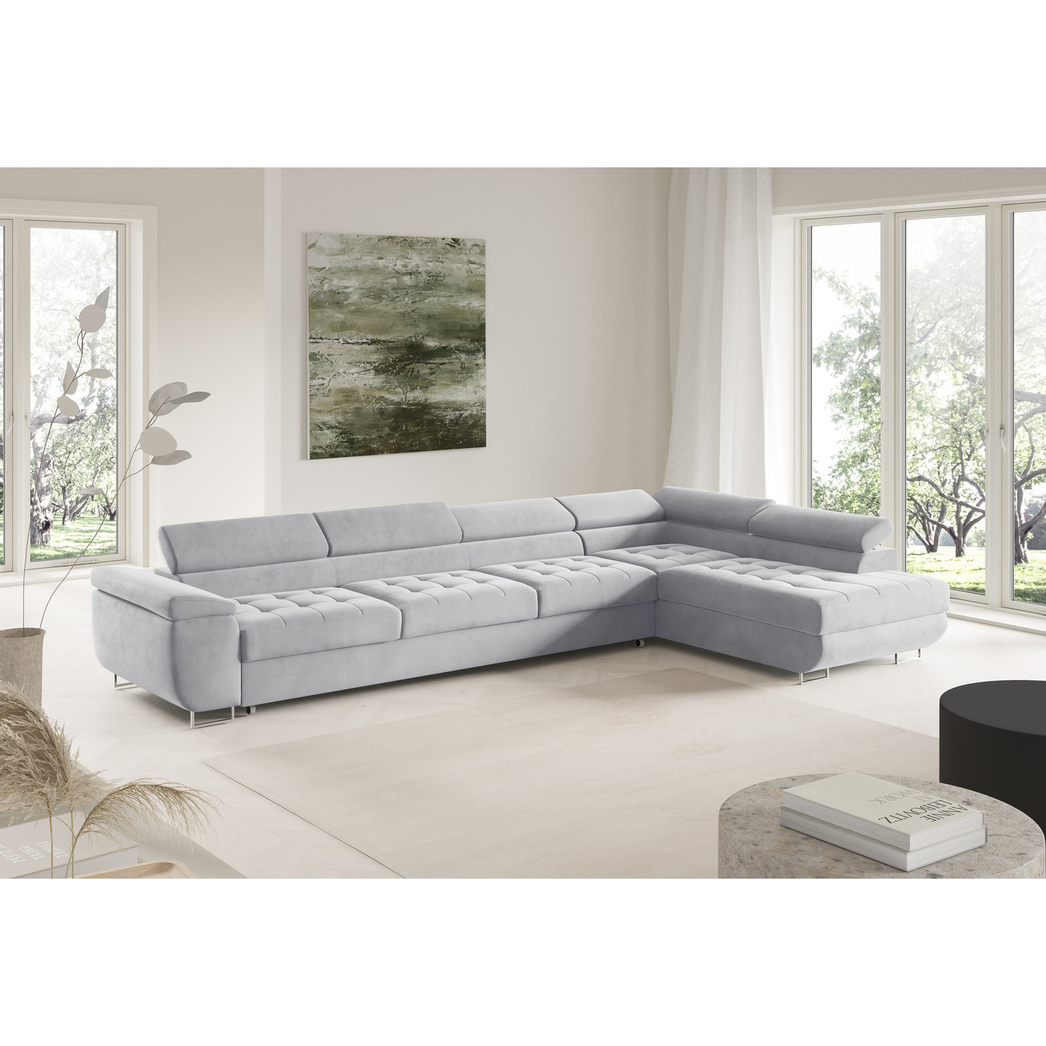 Rohová rozkládací sedací souprava BENJAMIN 155 XL Pravá Šedá III