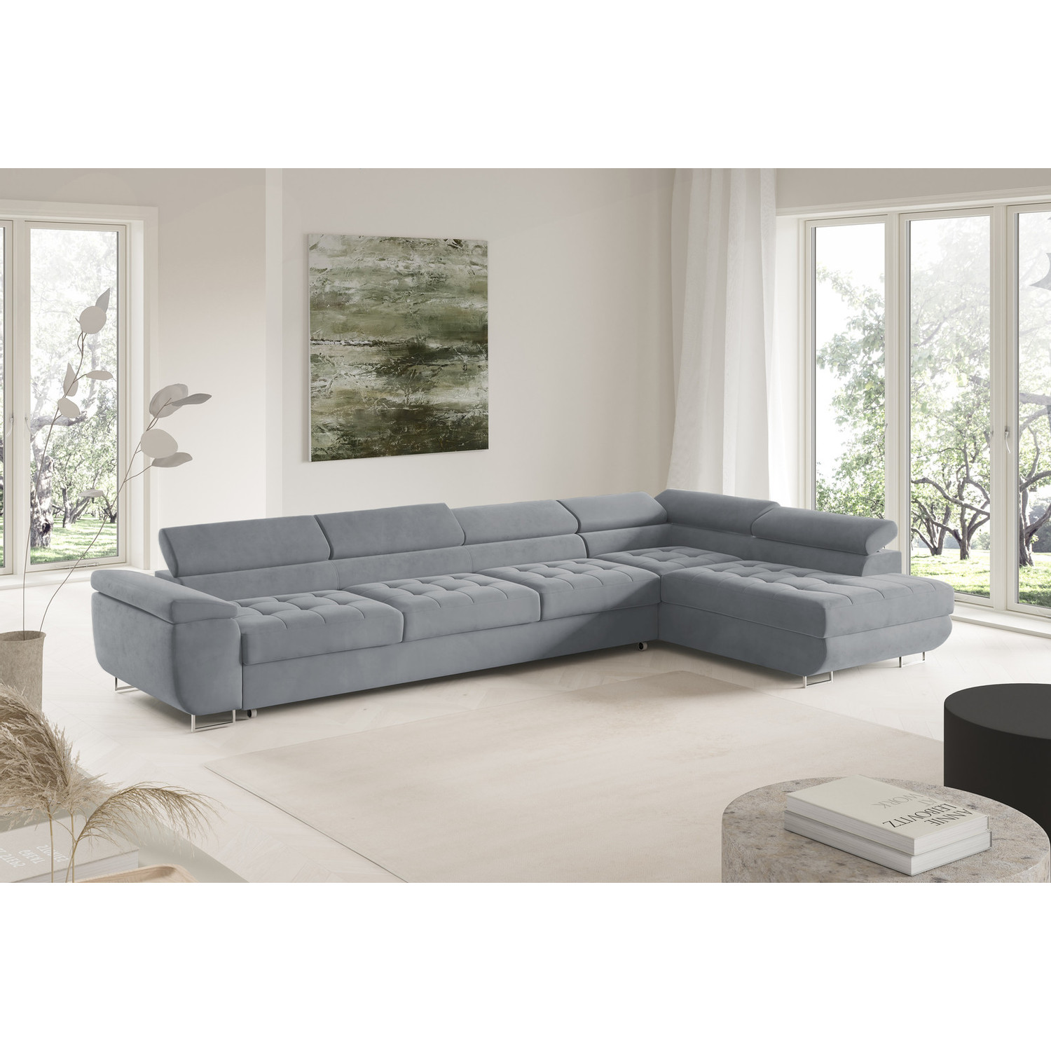 Rohová rozkládací sedací souprava BENJAMIN 155 XL Pravá Šedá I