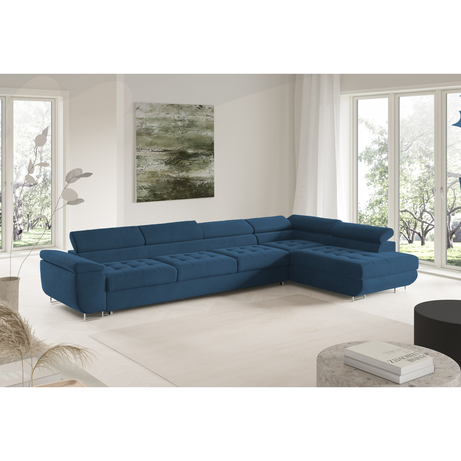 Rohová rozkládací sedací souprava BENJAMIN 155 XL Pravá Modrá