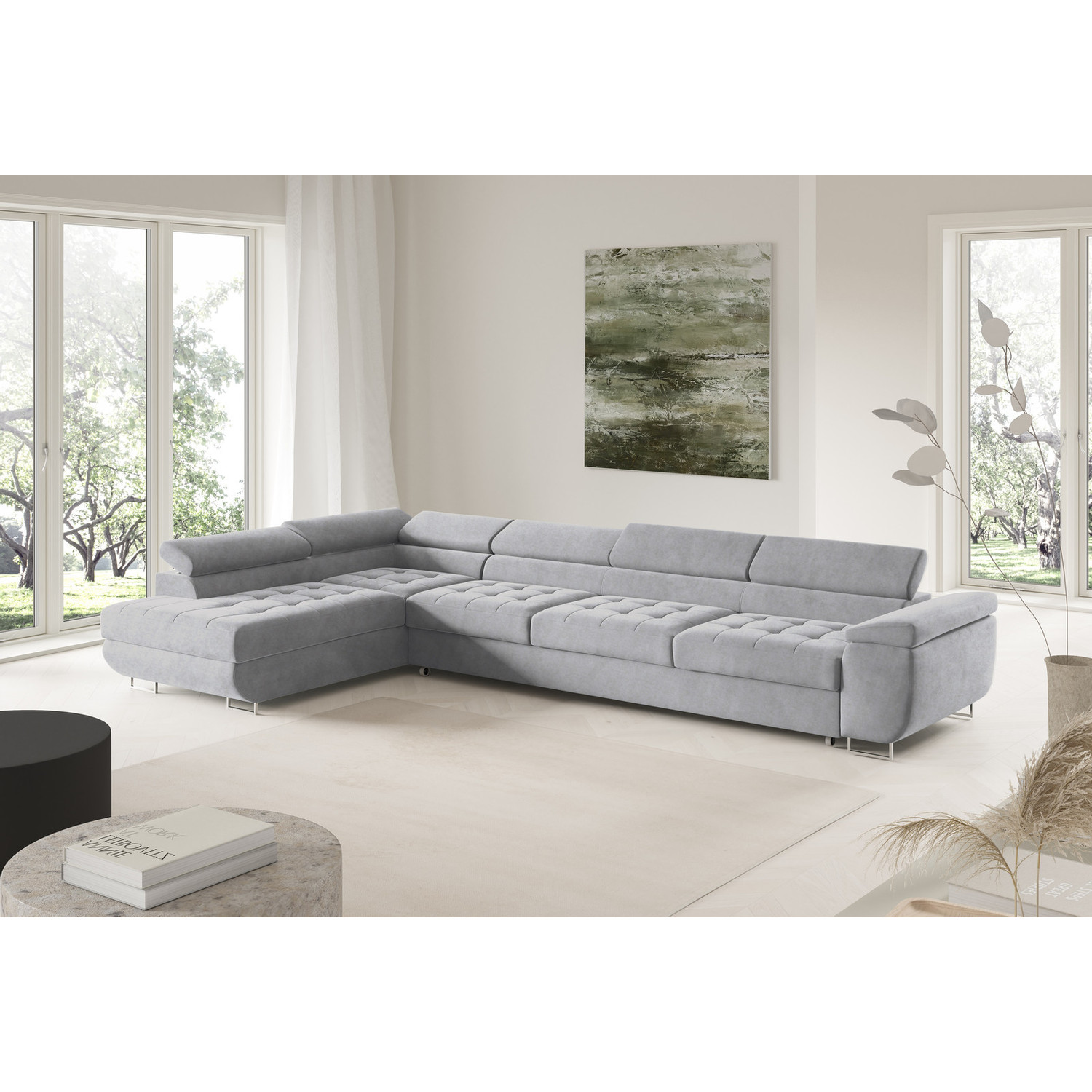 Rohová rozkládací sedací souprava BENJAMIN 155 XL Levá Šedá II