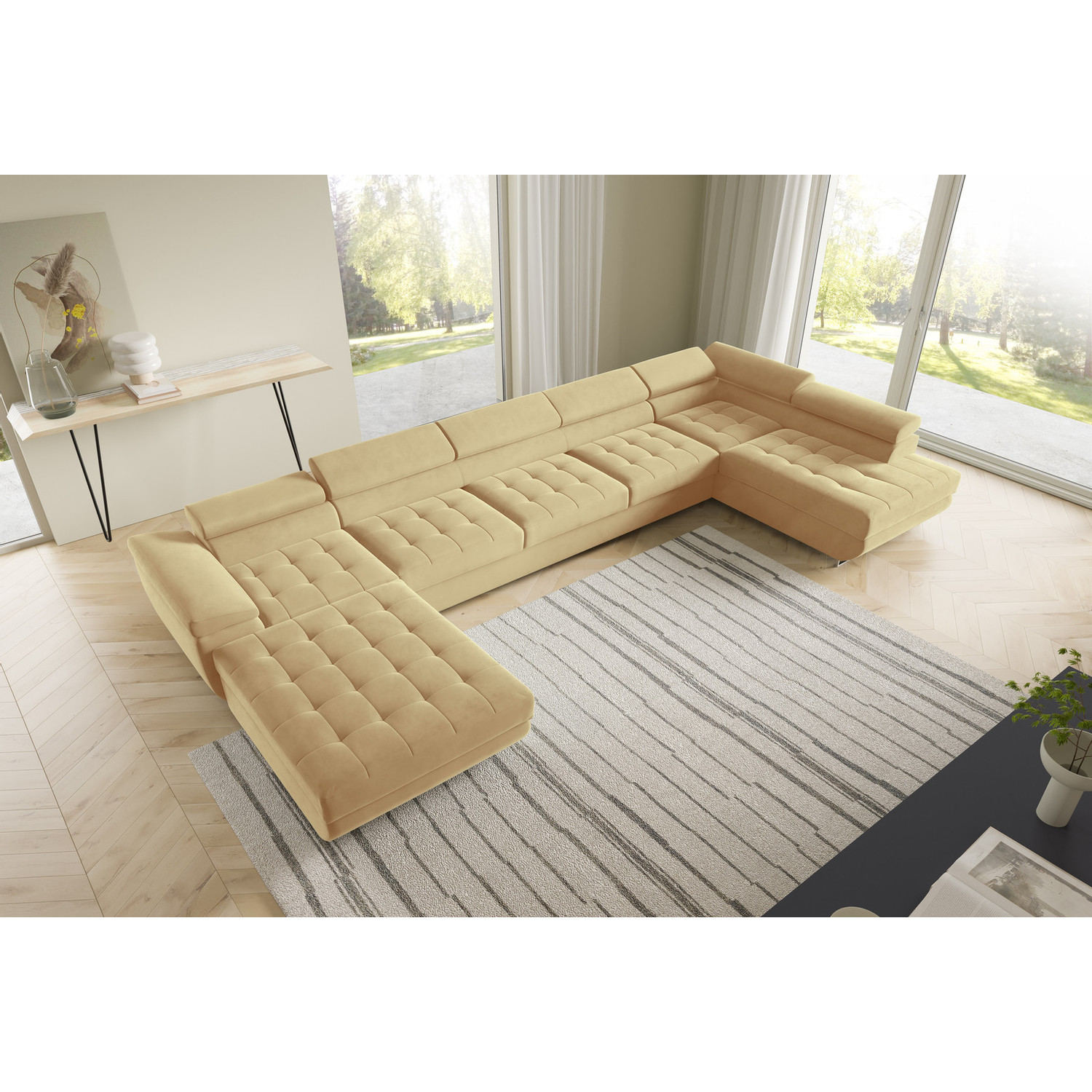 Rohová rozkládací sedací souprava BENJAMIN 275 U XL Pravá Žlutá