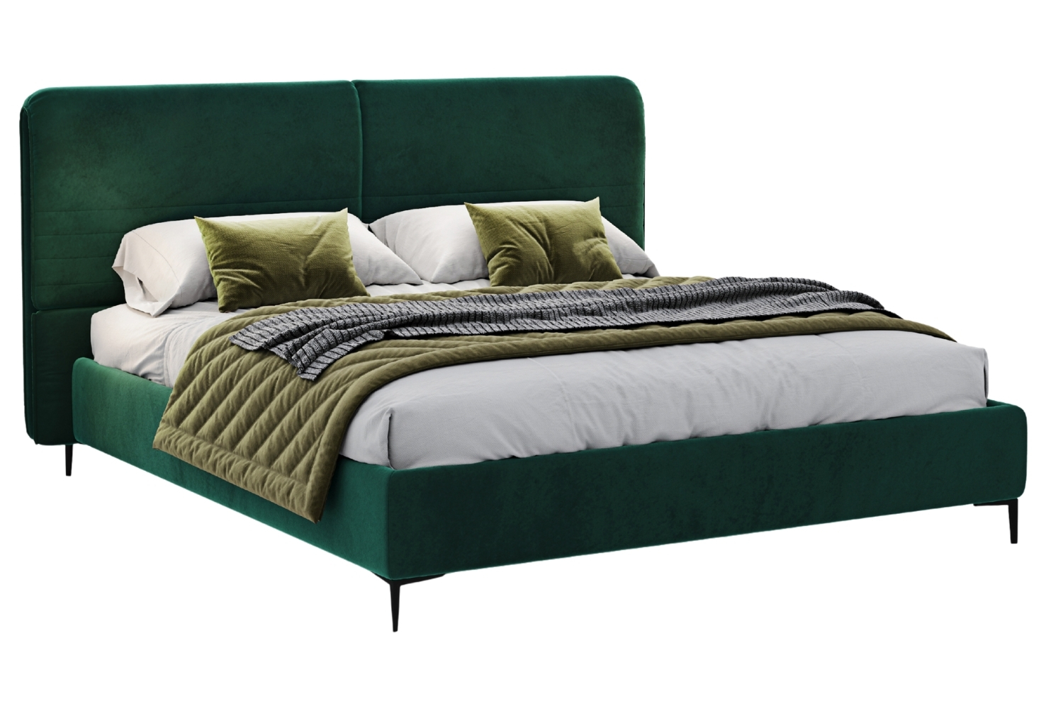 Woodsoft Zelená sametová dvoulůžková postel Catania 160 x 200 cm